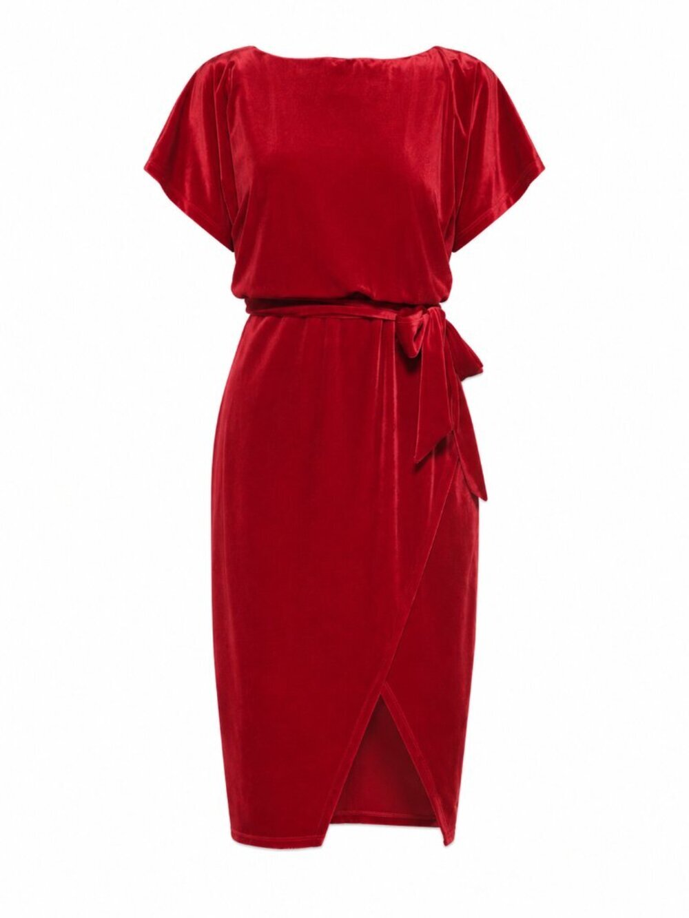 Kensie Velvet Boatneck Tie Waist Red Midi Dress Size M NWT Work Wear Office